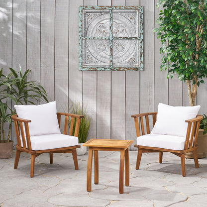 Simona Outdoor Acacia Wood 2 Seater Club Chairs and Side Table Set