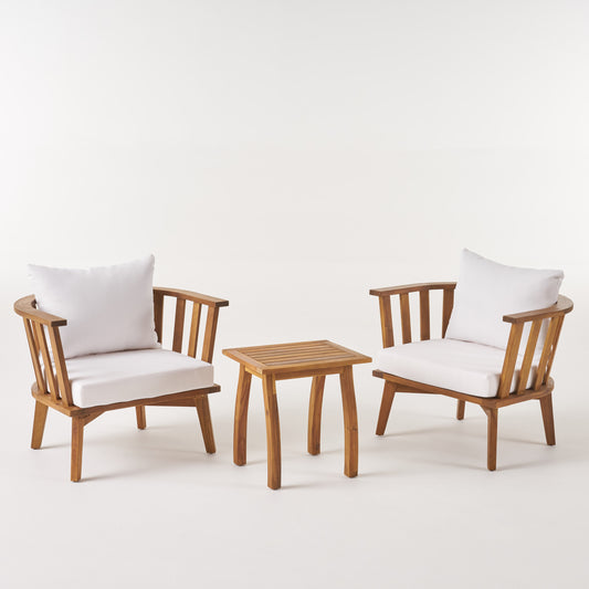 Simona Outdoor Acacia Wood 2 Seater Club Chairs and Side Table Set