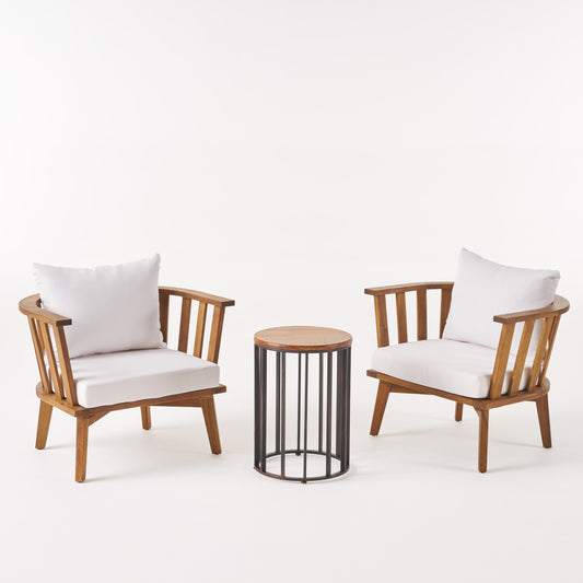Heloise Outdoor Acacia Wood 2 Seater Club Chairs and Side Table Set