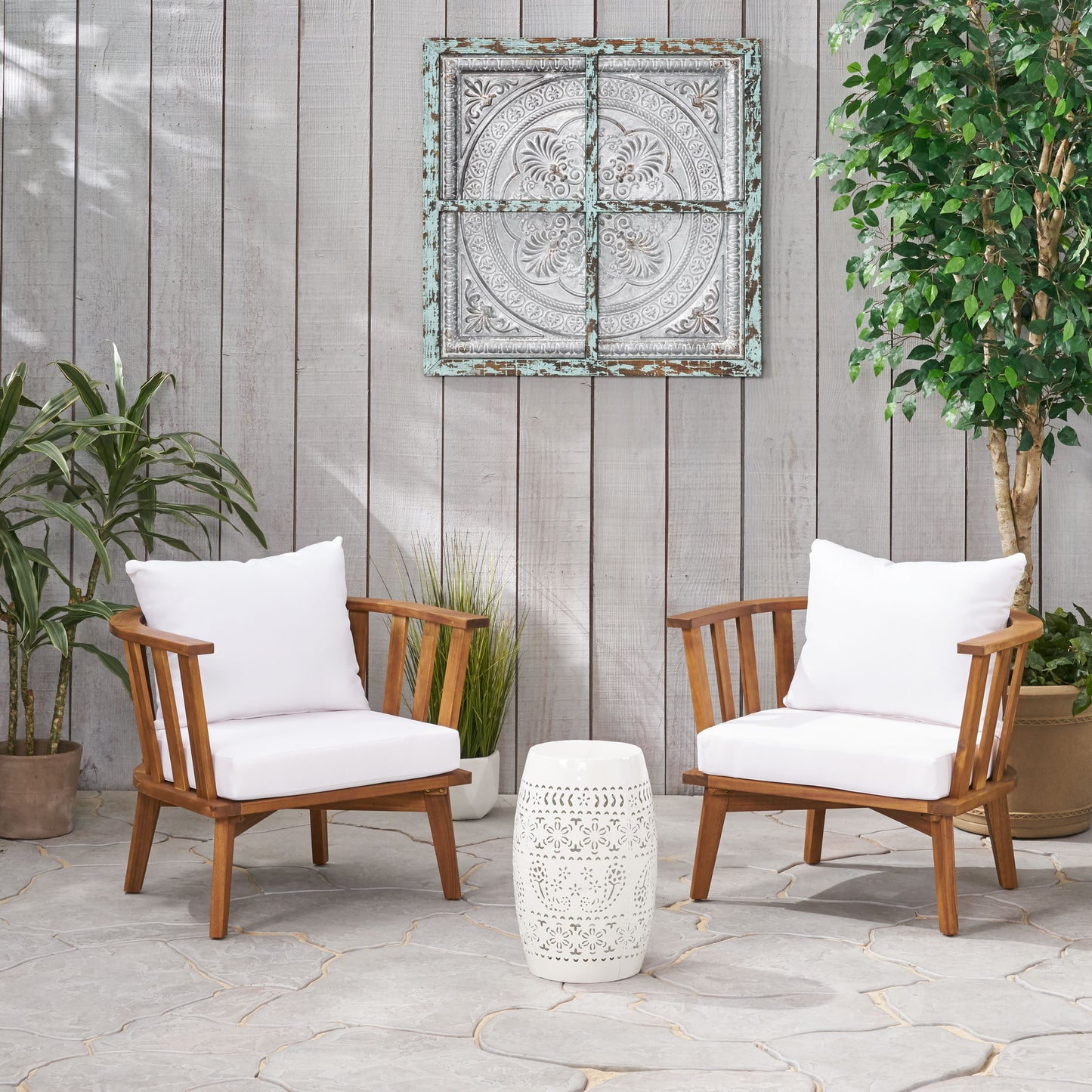 Bblythe Outdoor Acacia Wood 2 Seater Club Chairs and Side Table Set