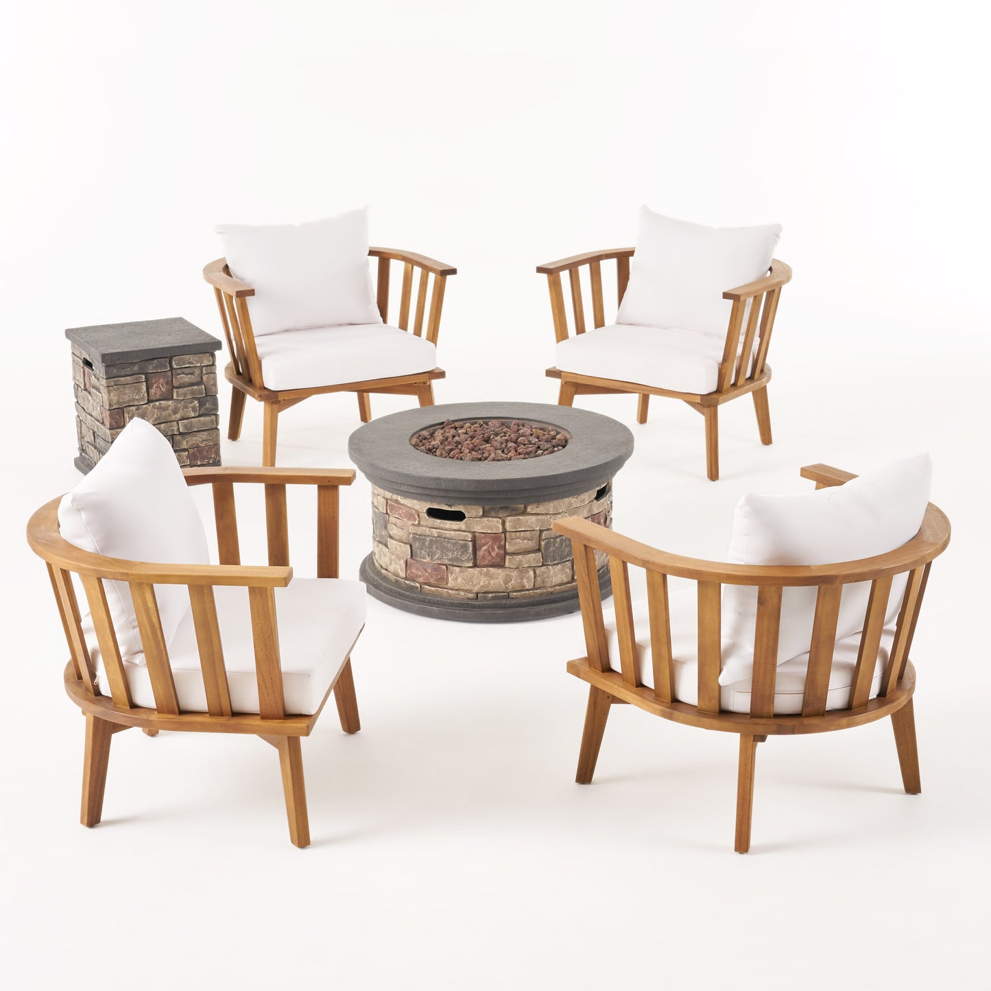 Julianna Outdoor Acacia Wood 4 Seater Club Chairs and Fire Pit Set