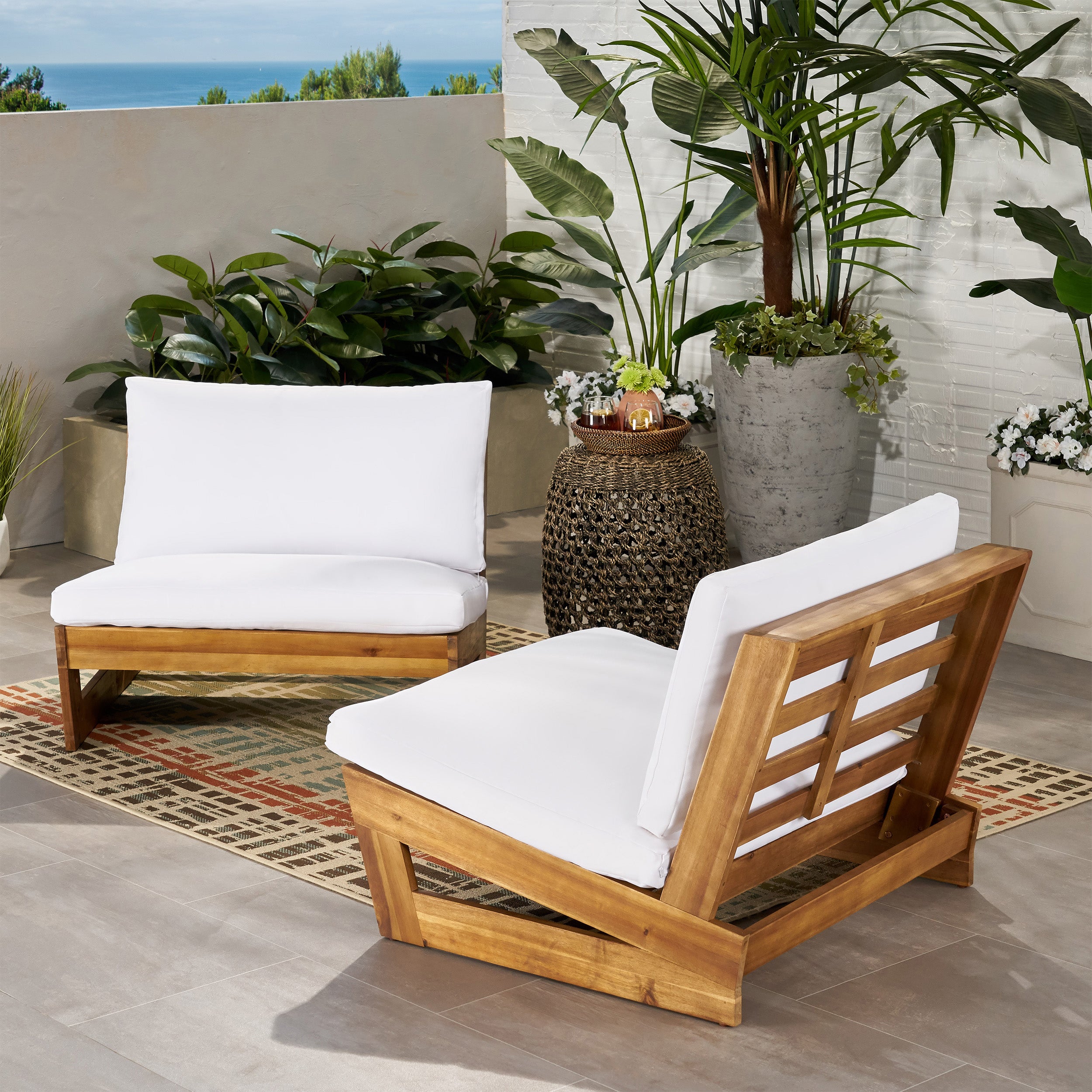 Emma Modern Low To Ground Outdoor Pallet Lounge Chairs Set of 2