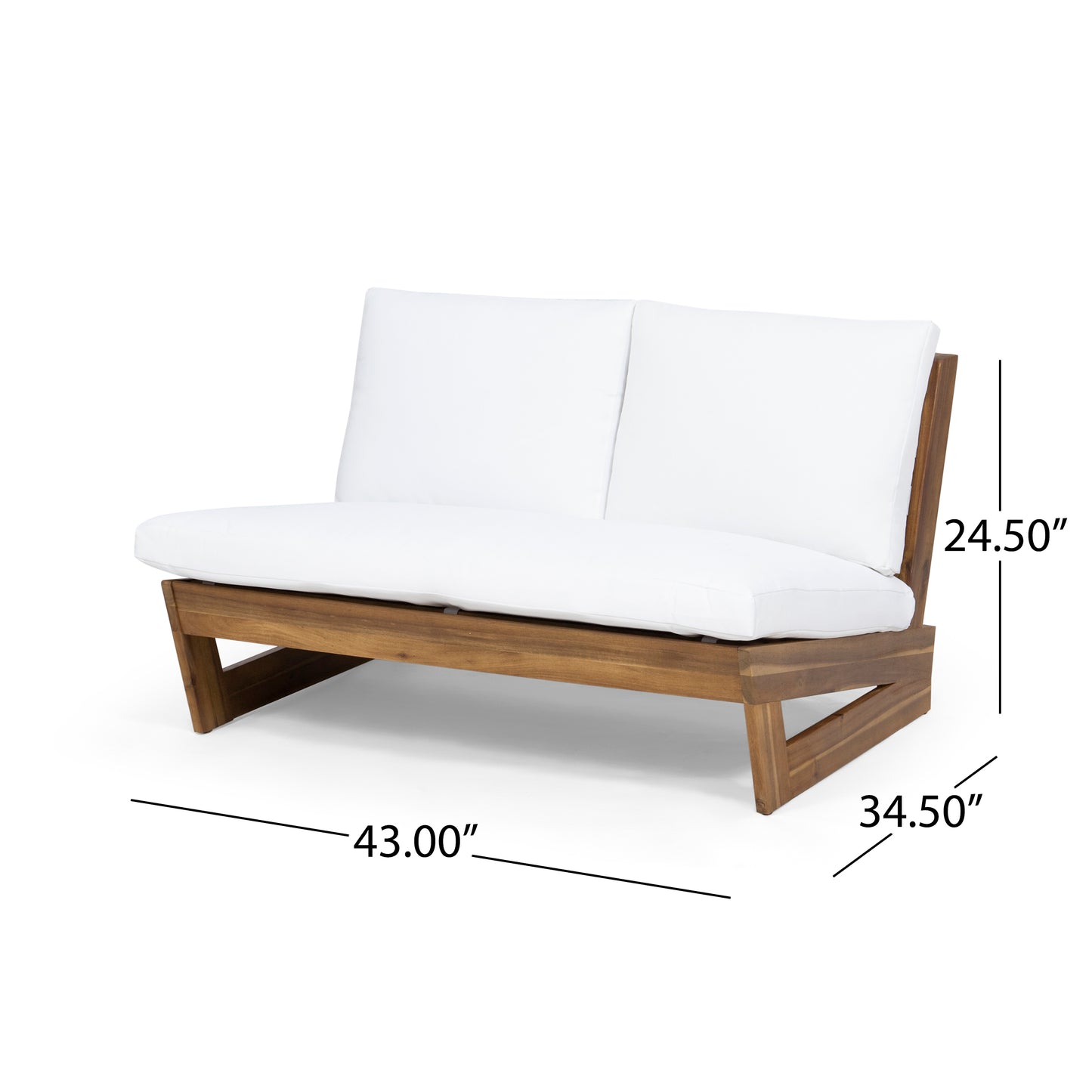 Emma Outdoor Acacia Wood Loveseat with Cushions