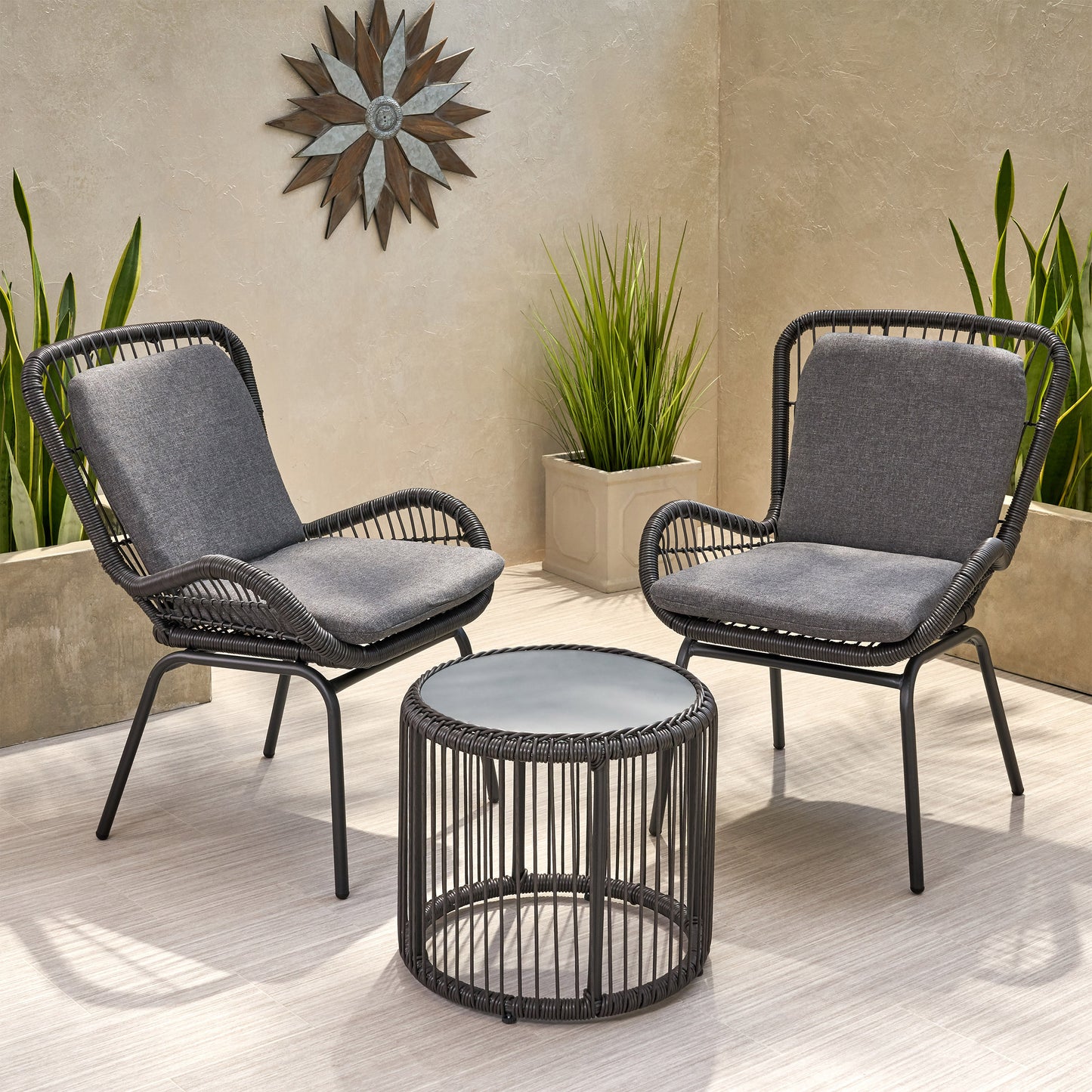 Averyrose Outdoor Wicker Chat Set with Cushions