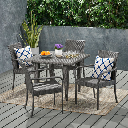 Bannon Outdoor Contemporary 4 Seater Wicker Dining Set