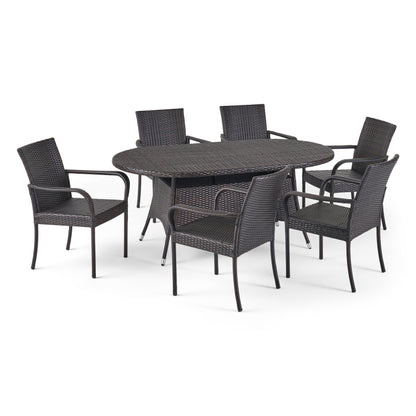 Enzlee Outdoor Contemporary 6 Seater Wicker Dining Set