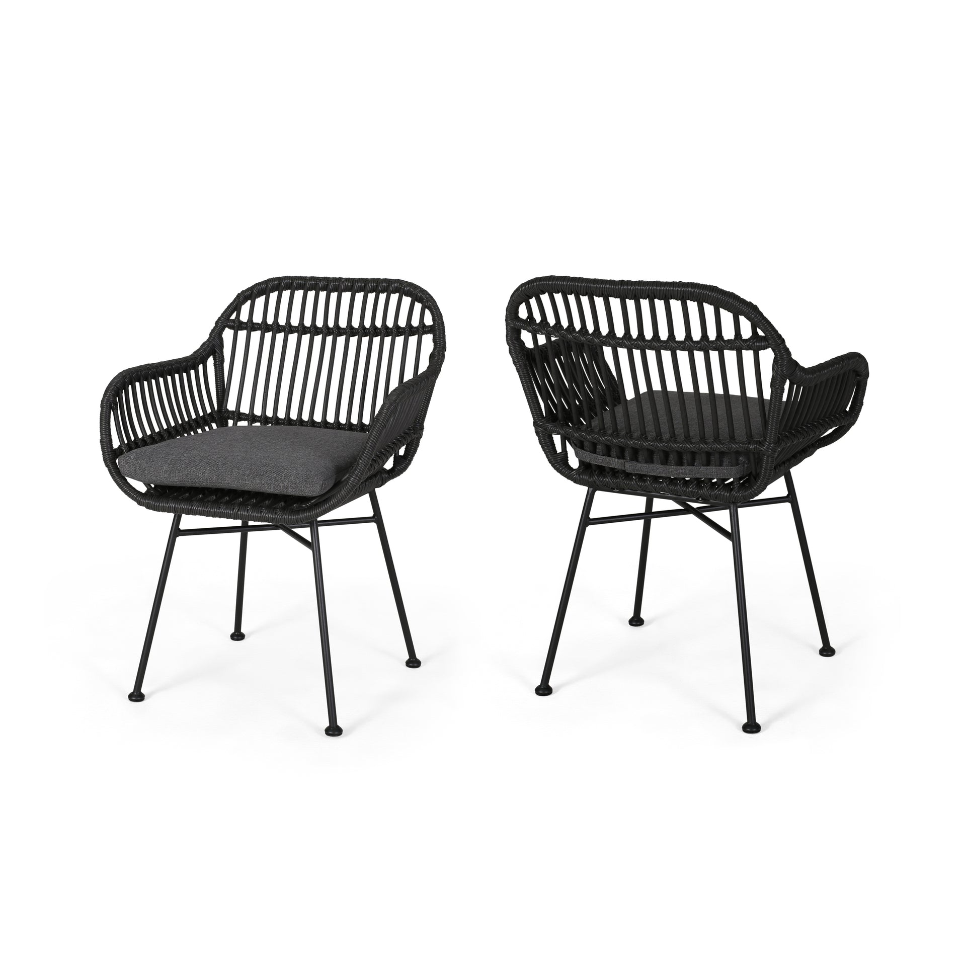 Rodney Outdoor Woven Faux Rattan Chairs with Cushions (Set of
