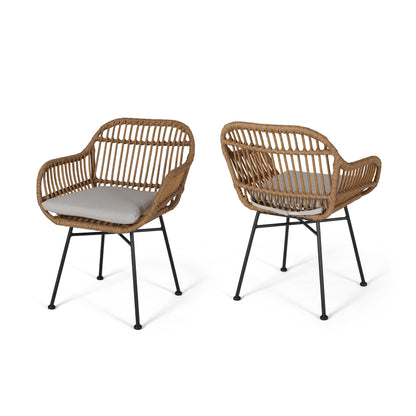 Rodney Outdoor Woven Faux Rattan Chairs with Cushions (Set of 2)