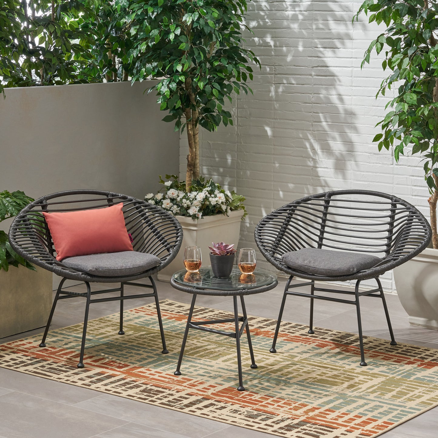 Isabel Outdoor Faux Wicker 2 Seater Chat Set with Tempered Glass Table