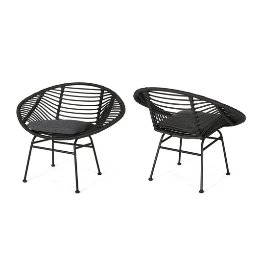 Aleah Outdoor Woven Faux Rattan Chairs with Cushions (Set of 2)
