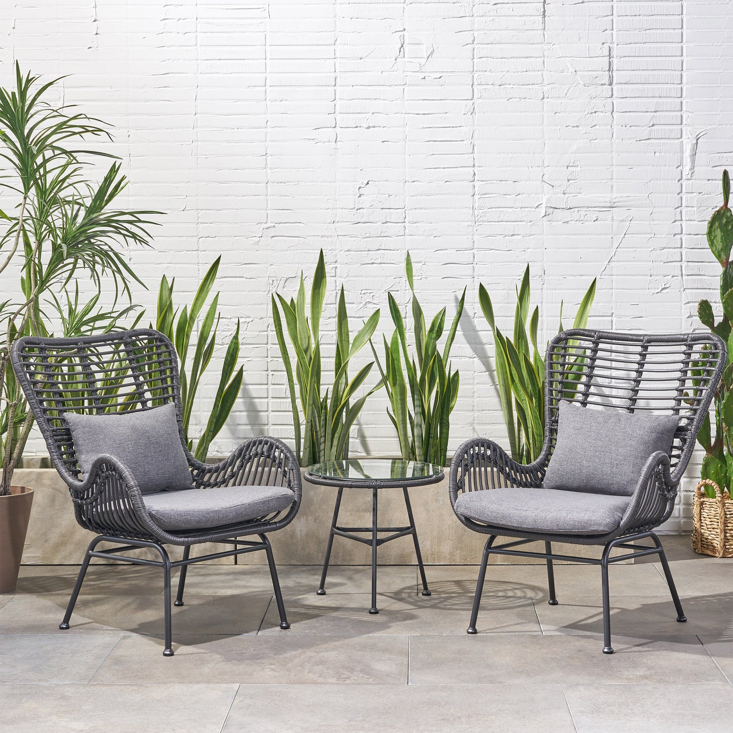 Naomi Outdoor 3 Piece Wicker Chat Set with Cushions