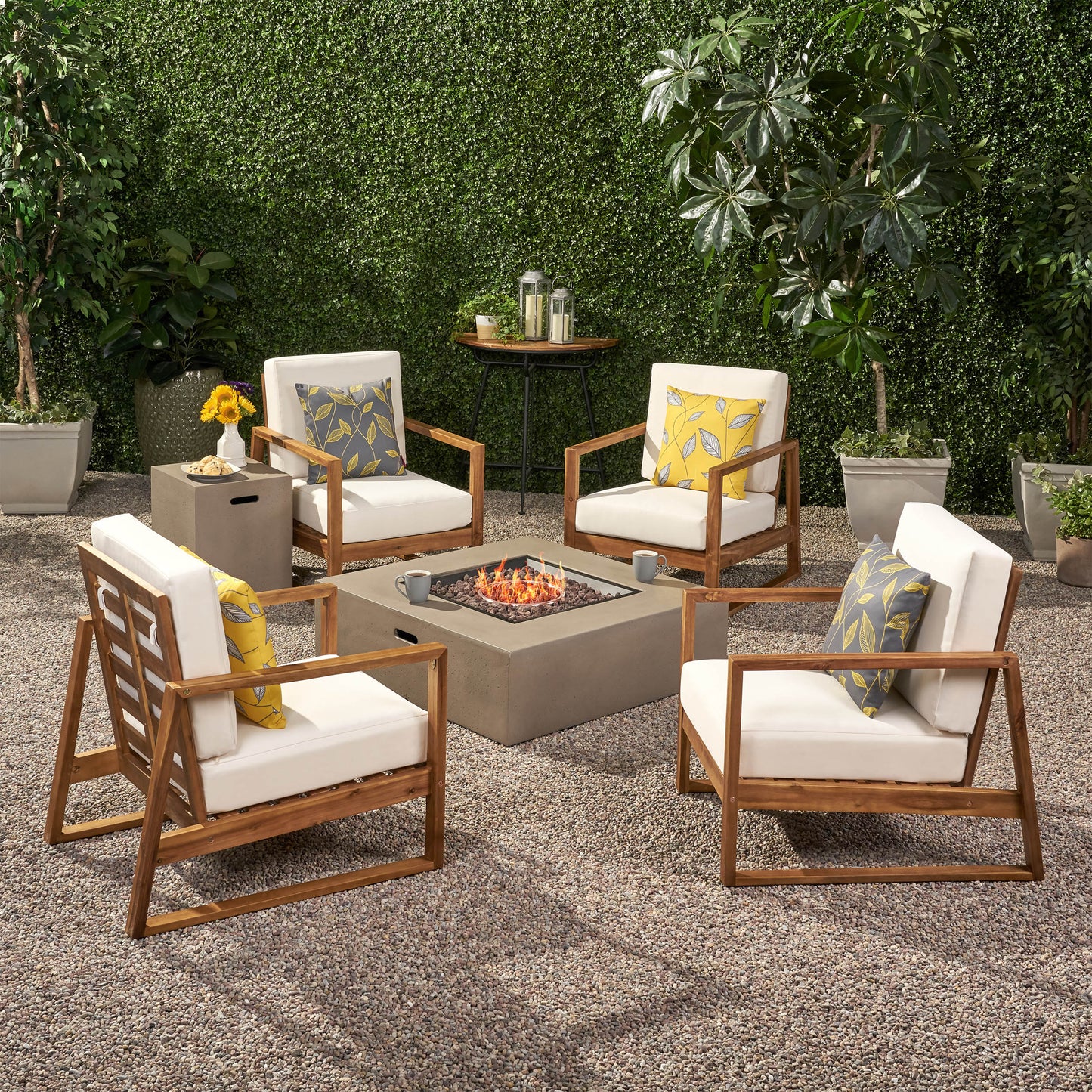Marlee Outdoor 4 Seater Chat Set with Fire Pit