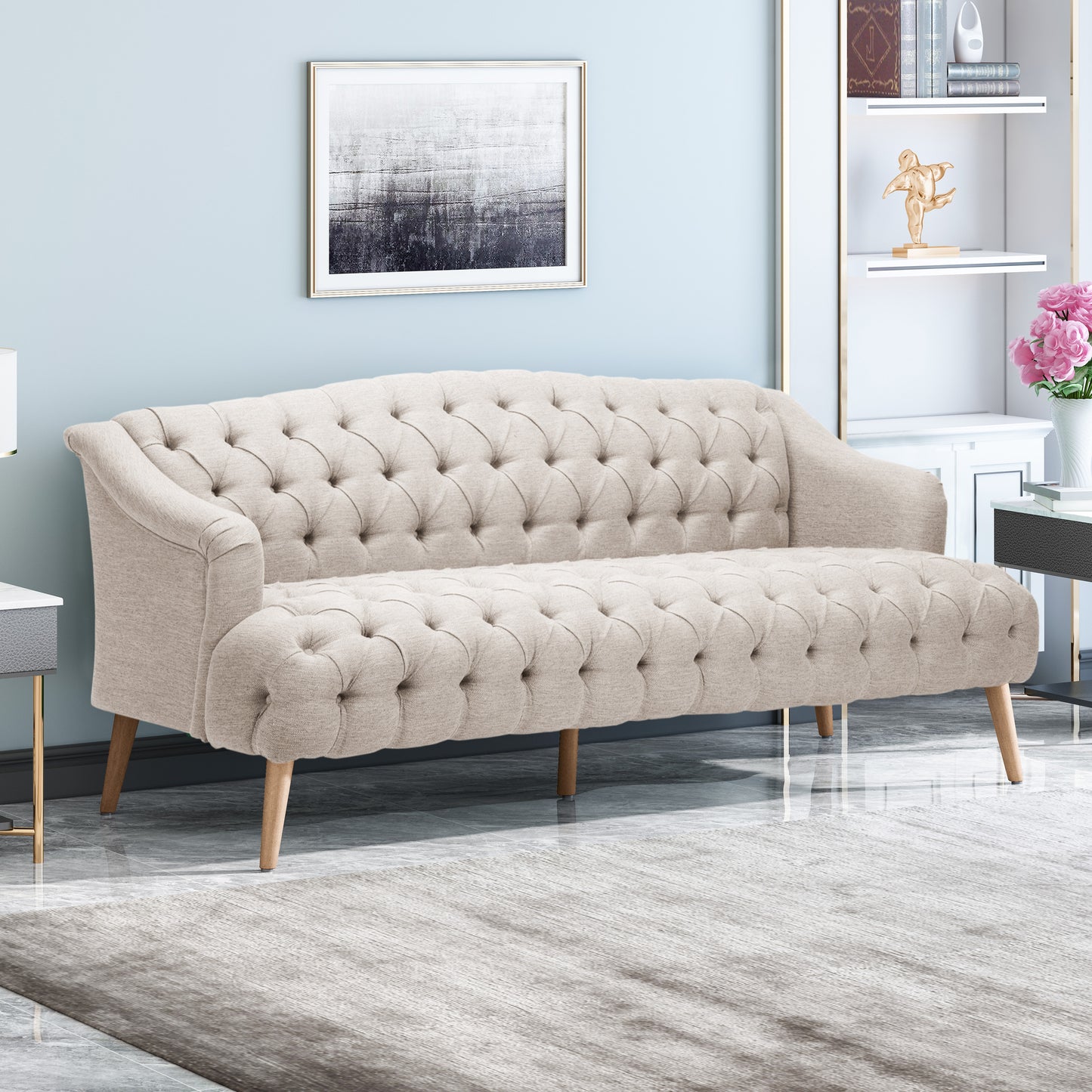Kayleigh Contemporary Tufted Fabric 3 Seater Sofa