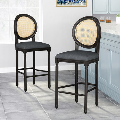 Towner French Country Wooden Barstools with Upholstered Seating (Set of 2)