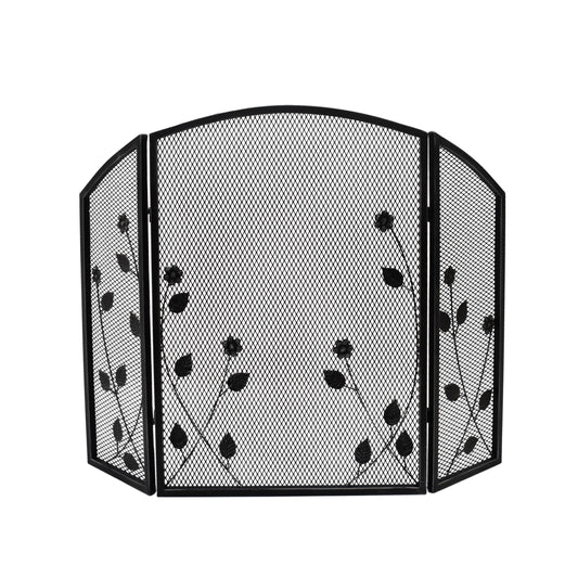 Jenna Modern Iron Firescreen with Leaf Accents