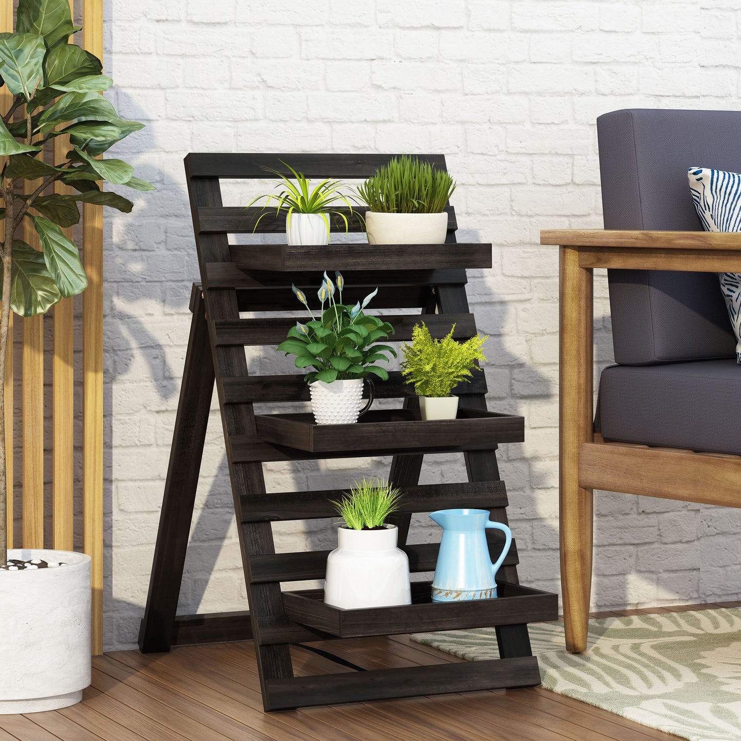 Elina Outdoor Firwood 3 Tiered Plant Stand