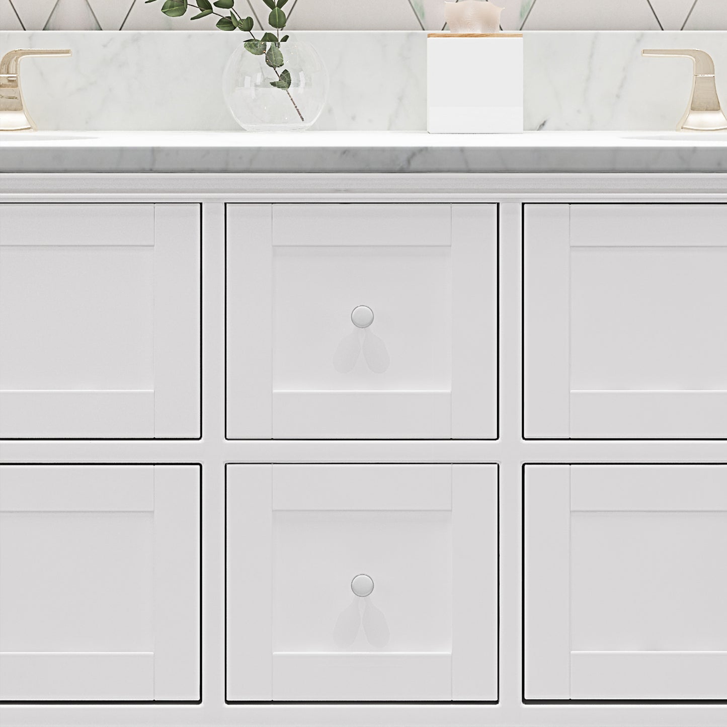 Douvier Contemporary 60" Wood Double Sink Bathroom Vanity with Marble Counter Top with Carrara White Marble