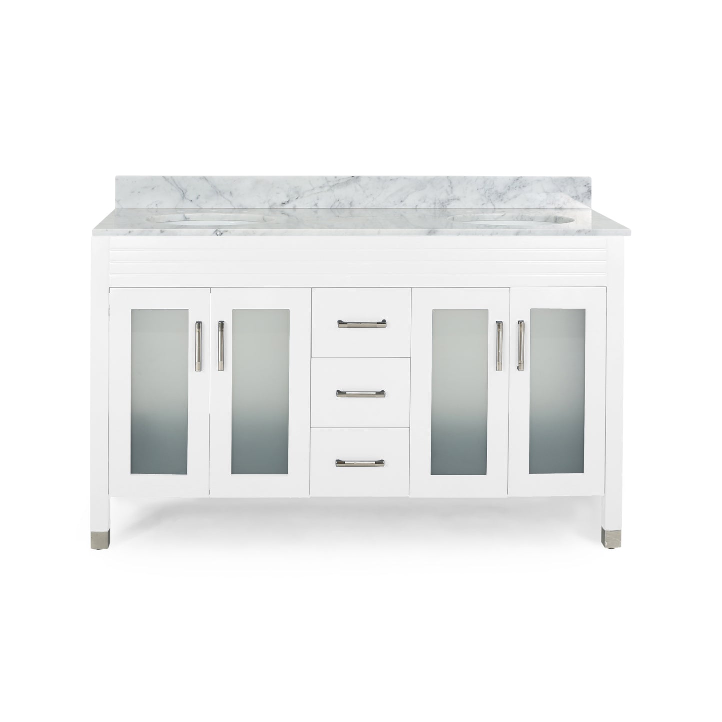Holdame Contemporary 60" Wood Double Sink Bathroom Vanity with Marble Counter Top with Carrara White Marble