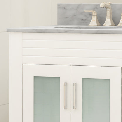 Holdame Contemporary 60" Wood Double Sink Bathroom Vanity with Marble Counter Top with Carrara White Marble
