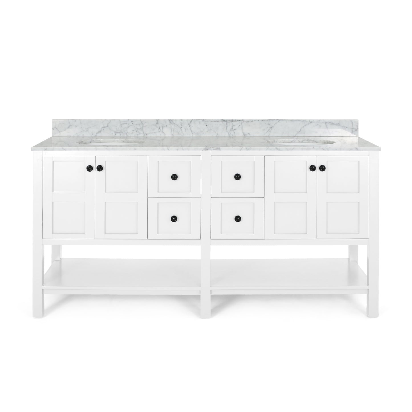 Jamison Contemporary 72" Wood Double Sink Bathroom Vanity with Marble Counter Top with Carrara White Marble