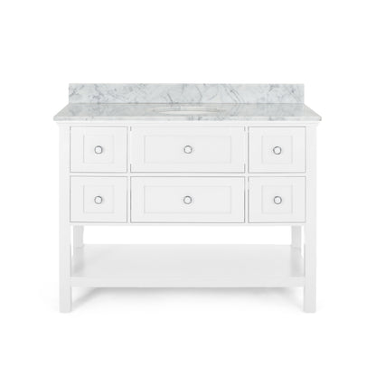 Douvier Contemporary 48" Wood Single Sink Bathroom Vanity with Marble Counter Top with Carrara White Marble
