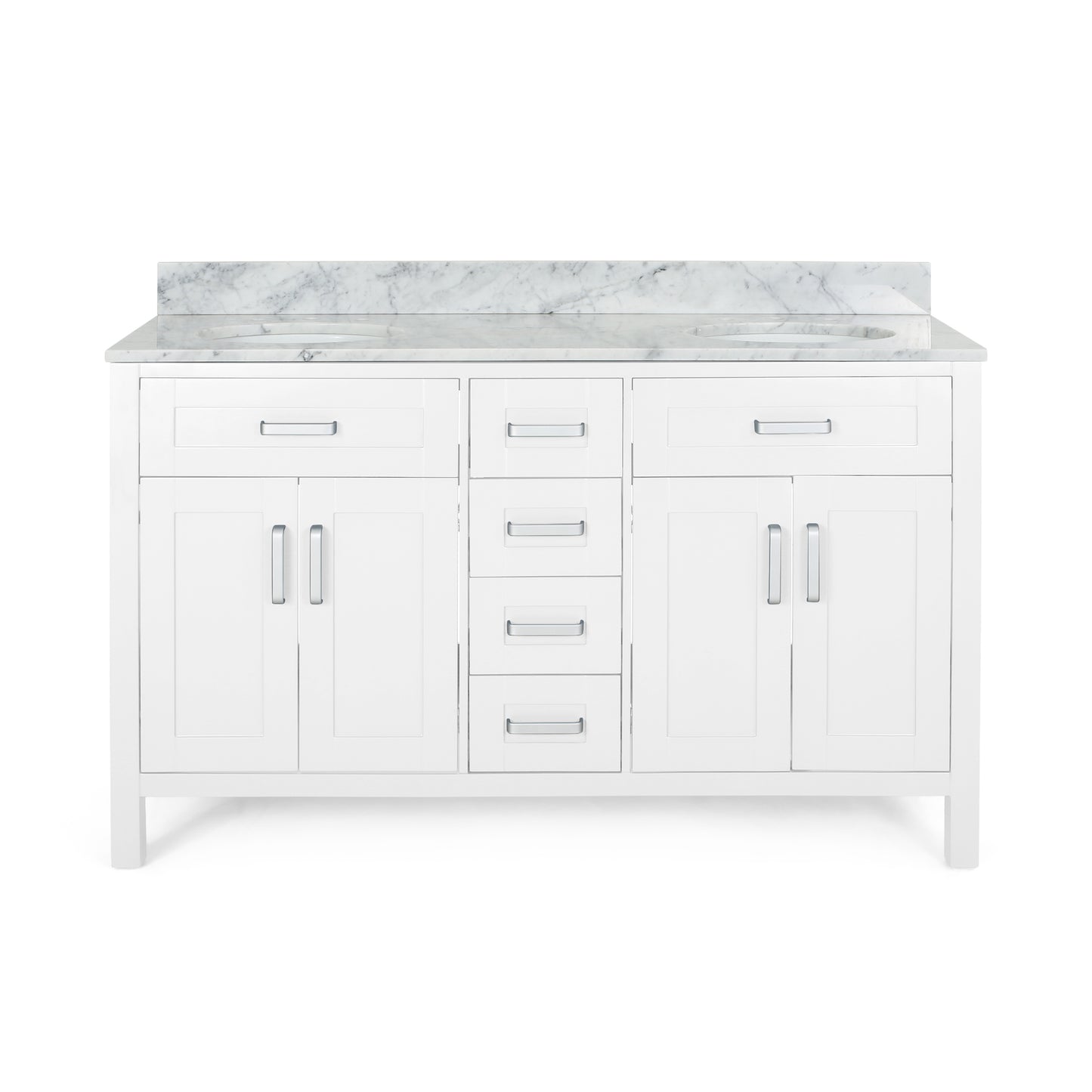 Greeley Contemporary 60" Wood Double Sink Bathroom Vanity with Marble Counter Top with Carrara White Marble