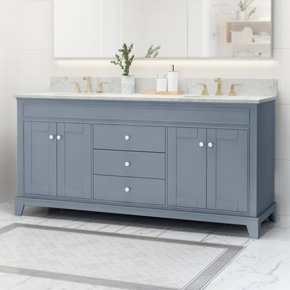Feldspar Contemporary 72" Wood Double Sink Bathroom Vanity with Marble Counter Top with Carrara White Marble