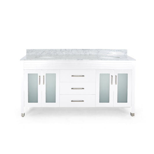 Holdame Contemporary 72" Wood Double Sink Bathroom Vanity with Marble Counter Top with Carrara White Marble