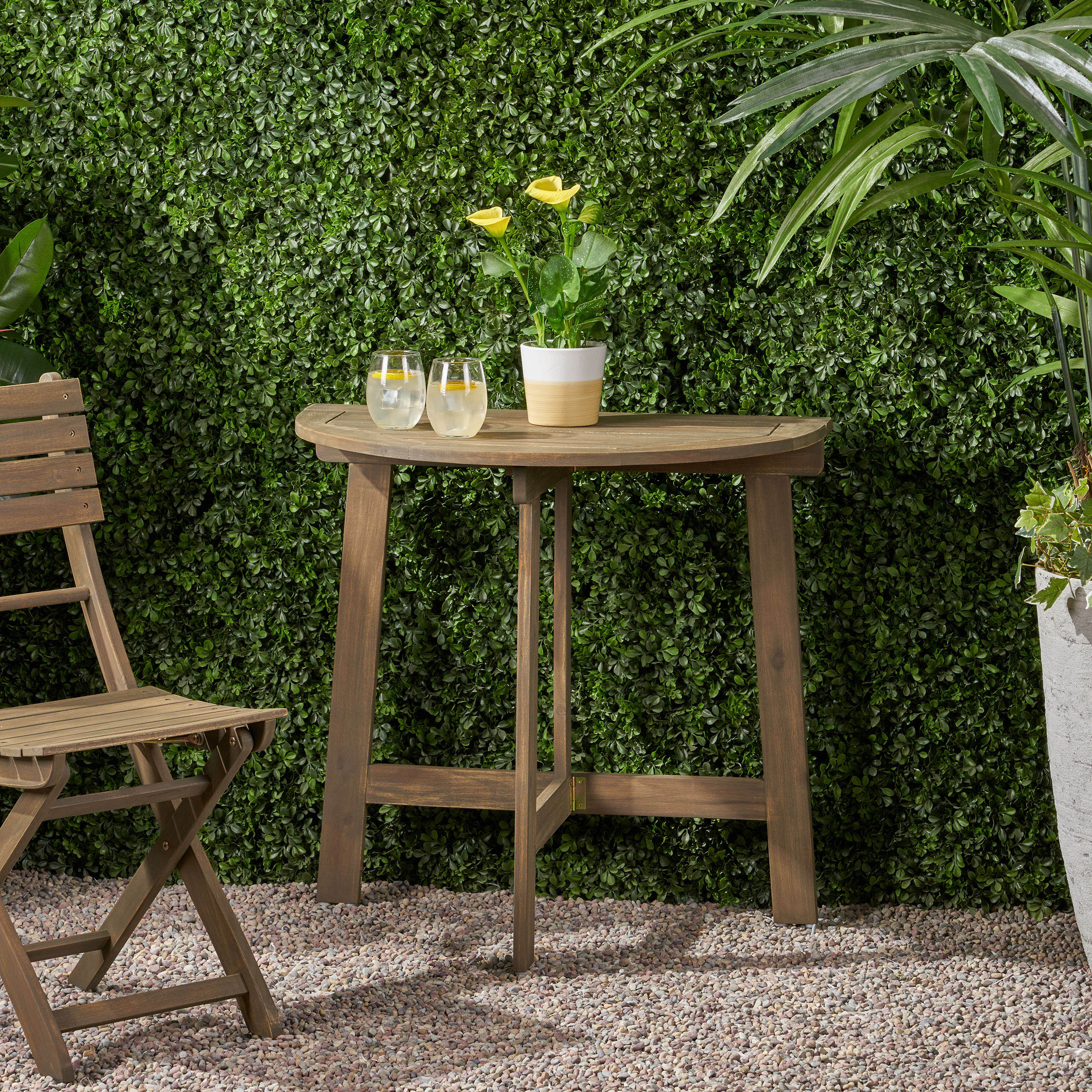 Sophia Outdoor Half Round Acacia Wood Bistro Table