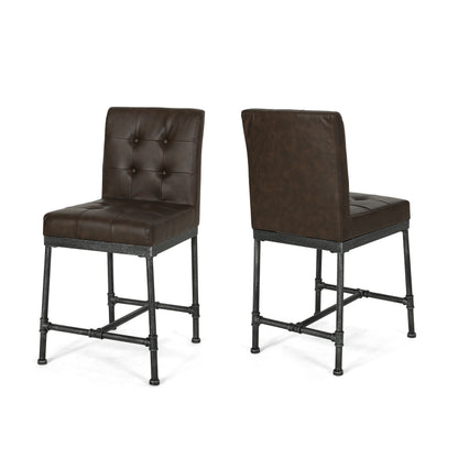Savannah Industrial Modern 24" Counter Stool with Faux Leather Backing and Metal Pipe Base (Set of 2)