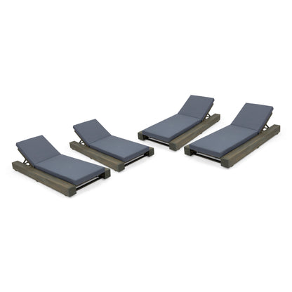 Stella Outdoor Acacia Wood Chaise Lounge and Cushion Sets (Set of 4)