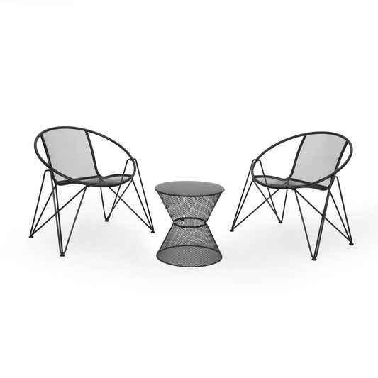 Ariella Modern Outdoor Iron Chat Set with Side Table