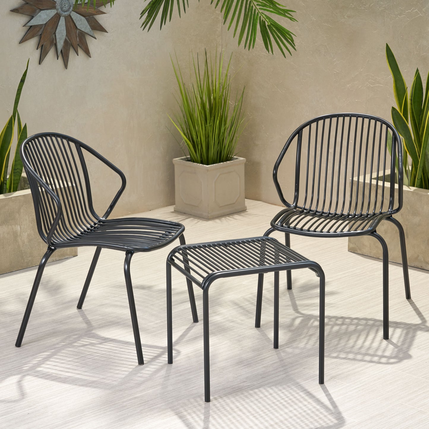 Emily Outdoor Modern Iron 2 Seater Chat Set