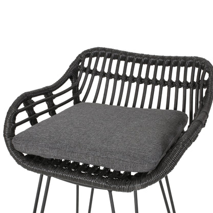 Isador Outdoor Wicker Barstools with Cushions (Set of 4)