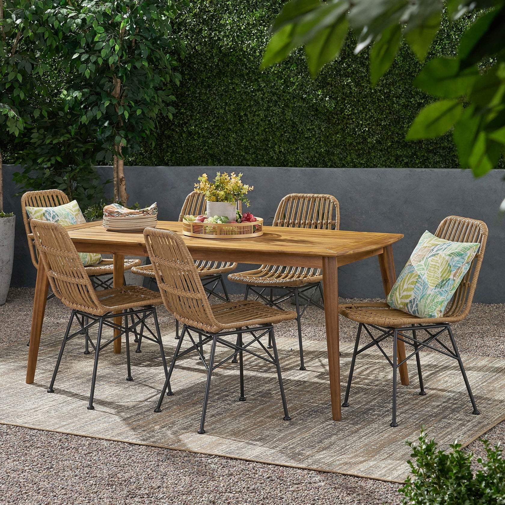 Kendal Outdoor 6 Seater Wicker Dining Set – GDFStudio