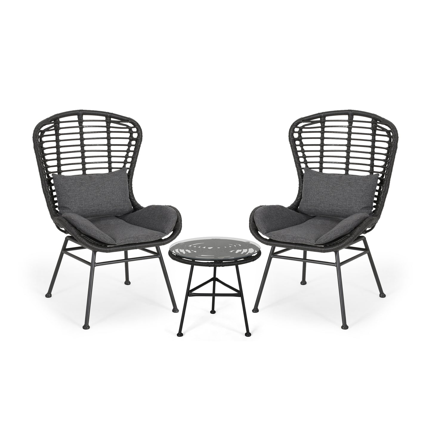 Bellagio Outdoor Modern Boho 2 Seater Wicker Chat Set with Side Table
