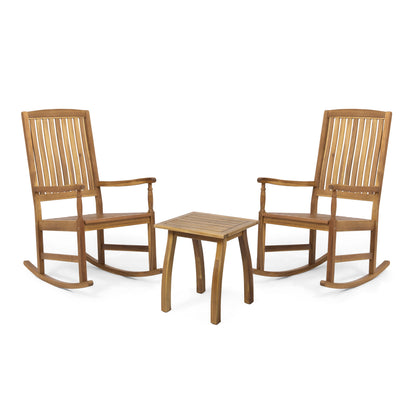 Verna Outdoor 2 Seater Acacia Wood Rocking Chairs and Side Table Set