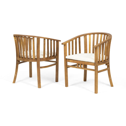 Nola Outdoor Wooden Dining Chairs with Cushions (Set of 2)