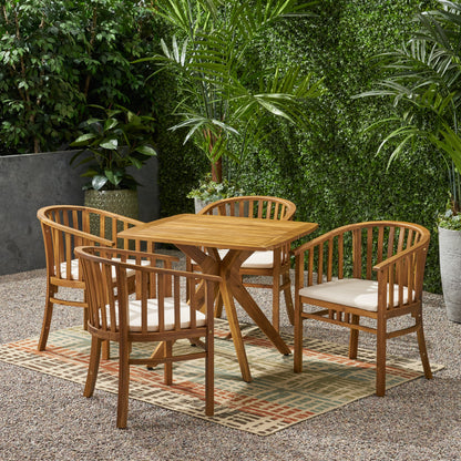 Rosin Outdoor 4 Seater Acacia Wood Square Dining Set