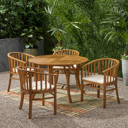 Rosin Outdoor 4 Seater Acacia Wood Circular Dining Set