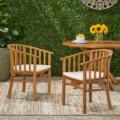 Nola Outdoor Wooden Dining Chairs with Cushions (Set of 2)