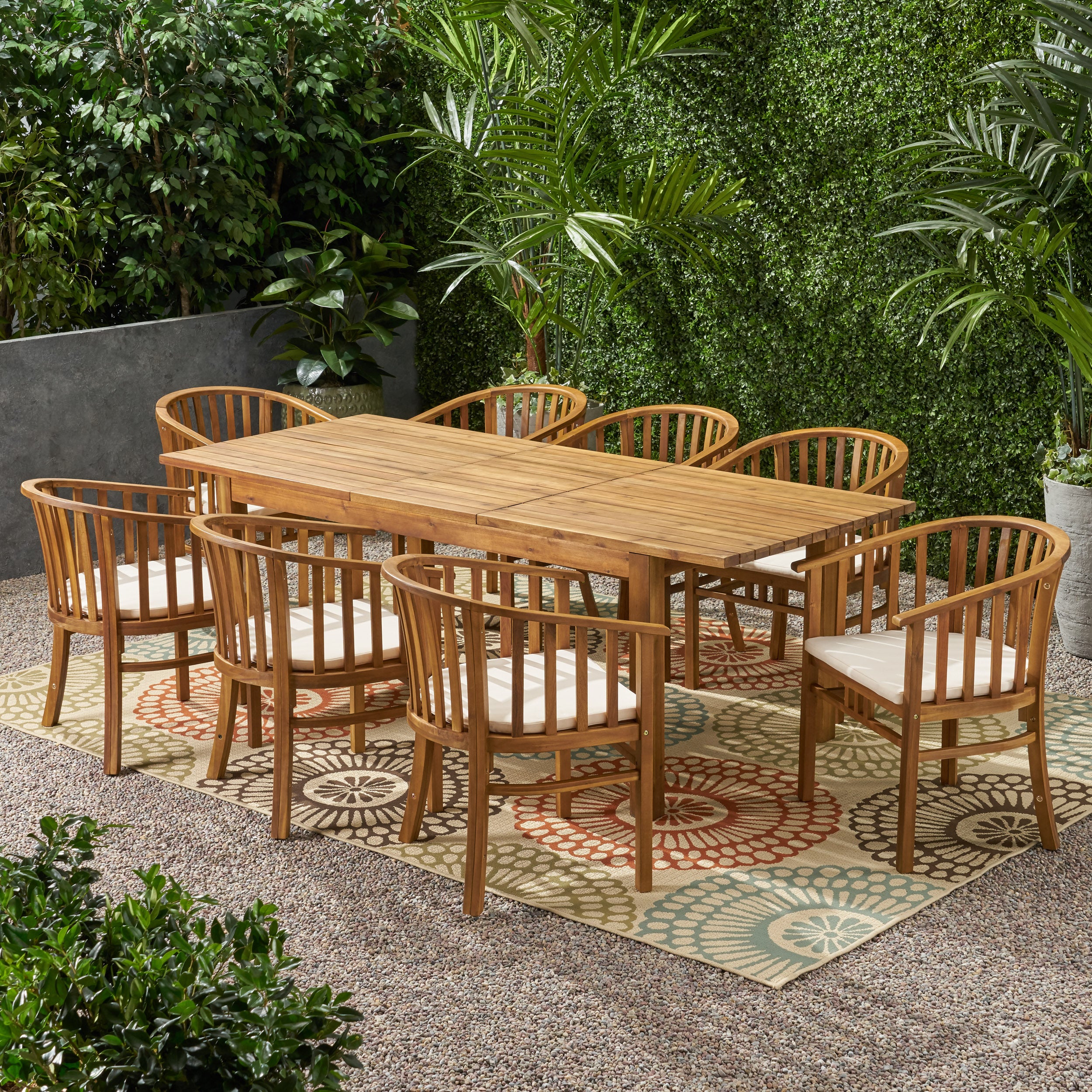 Rosin Outdoor Expandable 8 Seater Acacia Wood Dining Set – GDFStudio