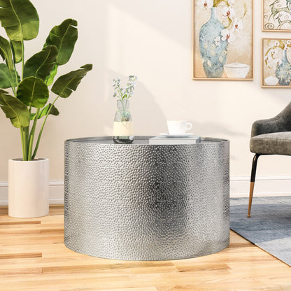 Rache Modern Round Coffee Table with Hammered Iron