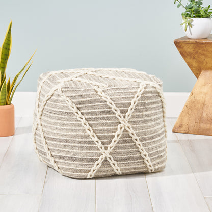 Naylea Contemporary Wool and Cotton Pouf Ottoman