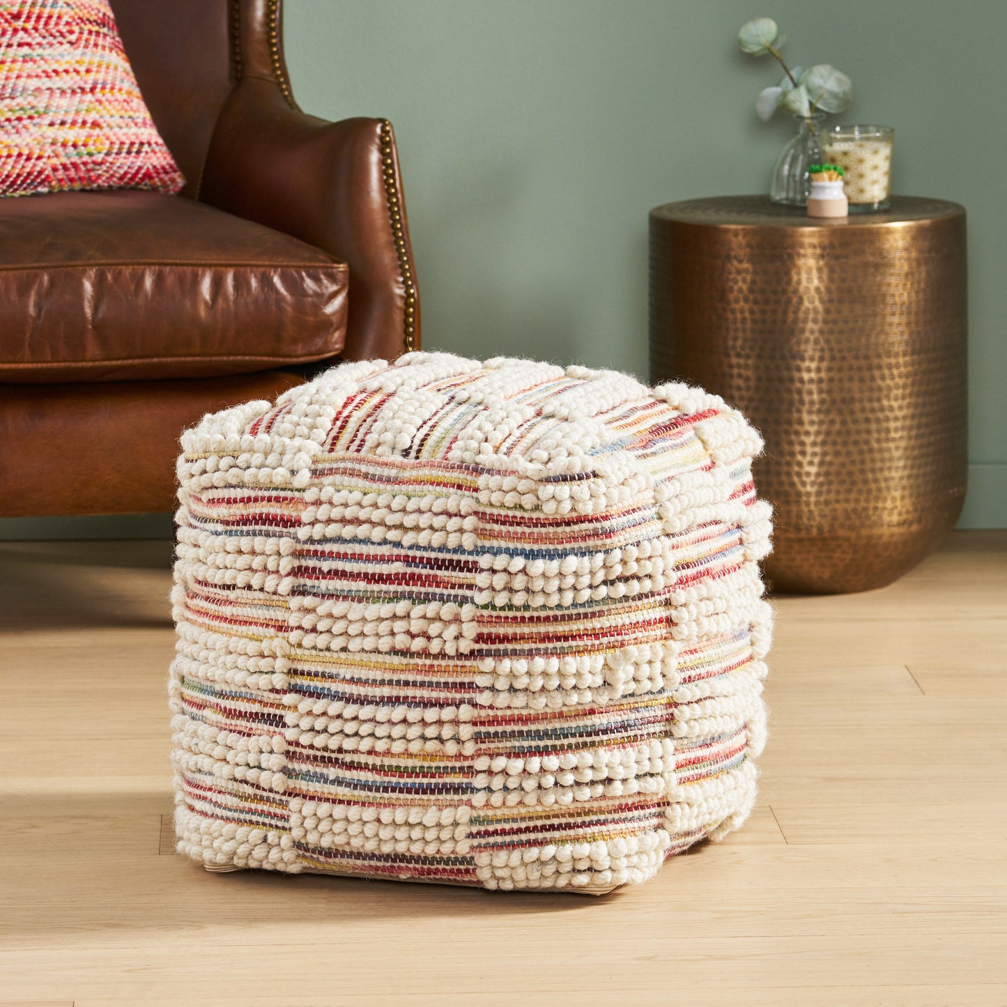 Taz Contemporary Handcrafted Fabric Cube Pouf