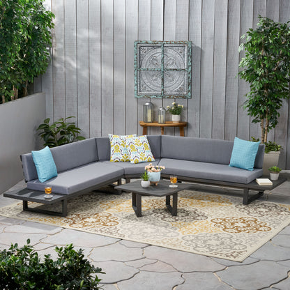 Manna Outdoor Acacia Wood 5 Seater Sectional Sofa Set with Water-Resistant Cushions