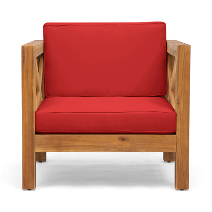 Indira Outdoor Acacia Wood Club Chair with Cushion