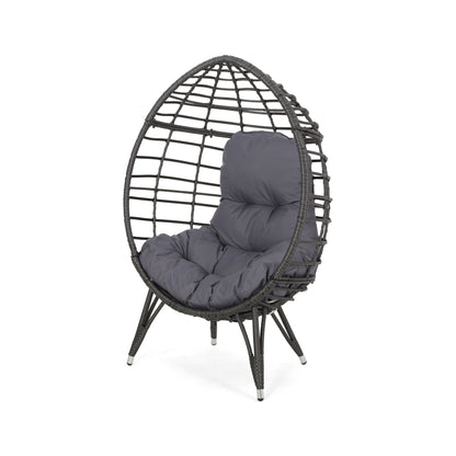 Maylee Outdoor Gray Wicker Freestanding Teardrop / Egg Chair