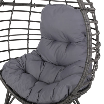 Maylee Outdoor Gray Wicker Freestanding Teardrop / Egg Chair