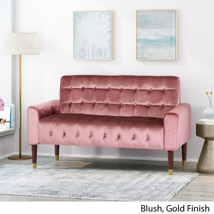 Aubrie Tufted Velvet Loveseat with Gold Tipped Tapered Legs
